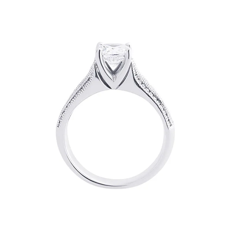 3 Row Milgrain Tapered Diamond Engagement Ring