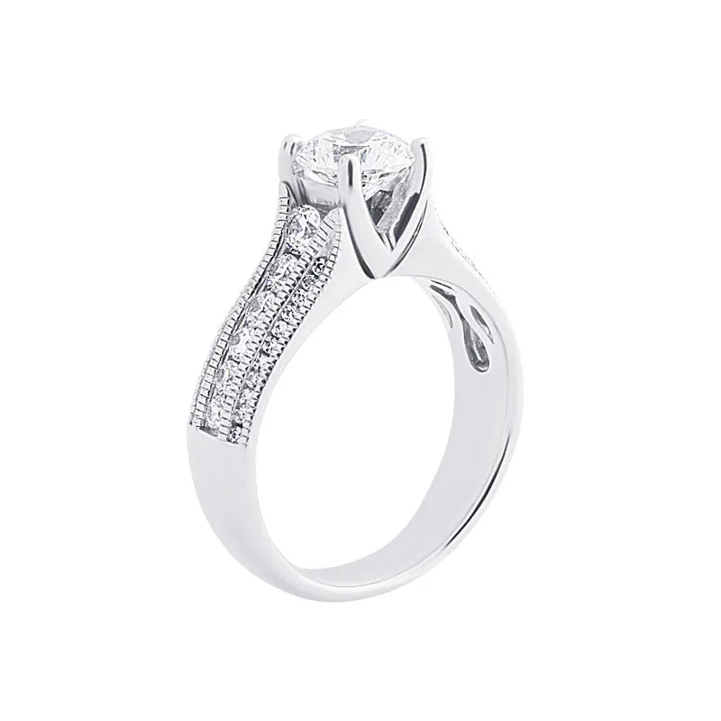 3 Row Milgrain Tapered Diamond Engagement Ring