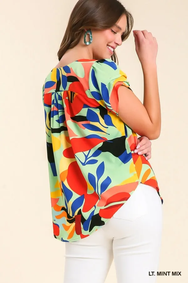 Abstract Short Sleeve Top, Mint