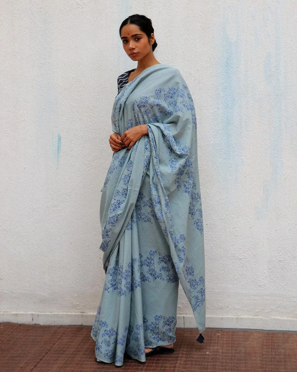 Almond Blossoms Handblock Printed Cotton Sarees