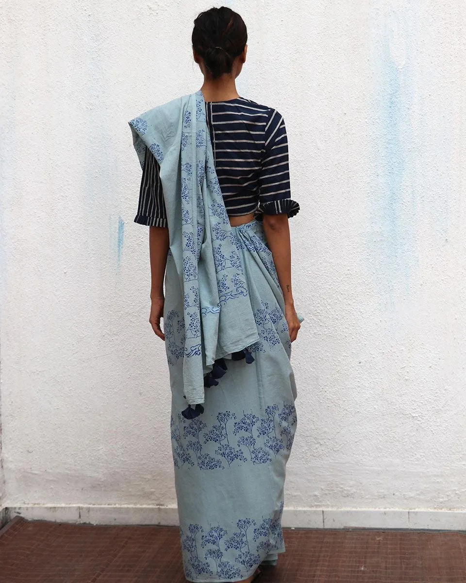 Almond Blossoms Handblock Printed Cotton Sarees