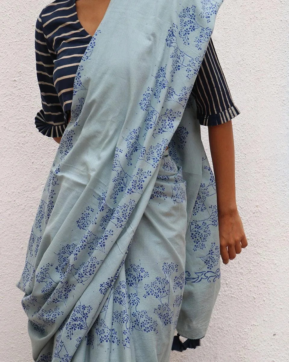 Almond Blossoms Handblock Printed Cotton Sarees