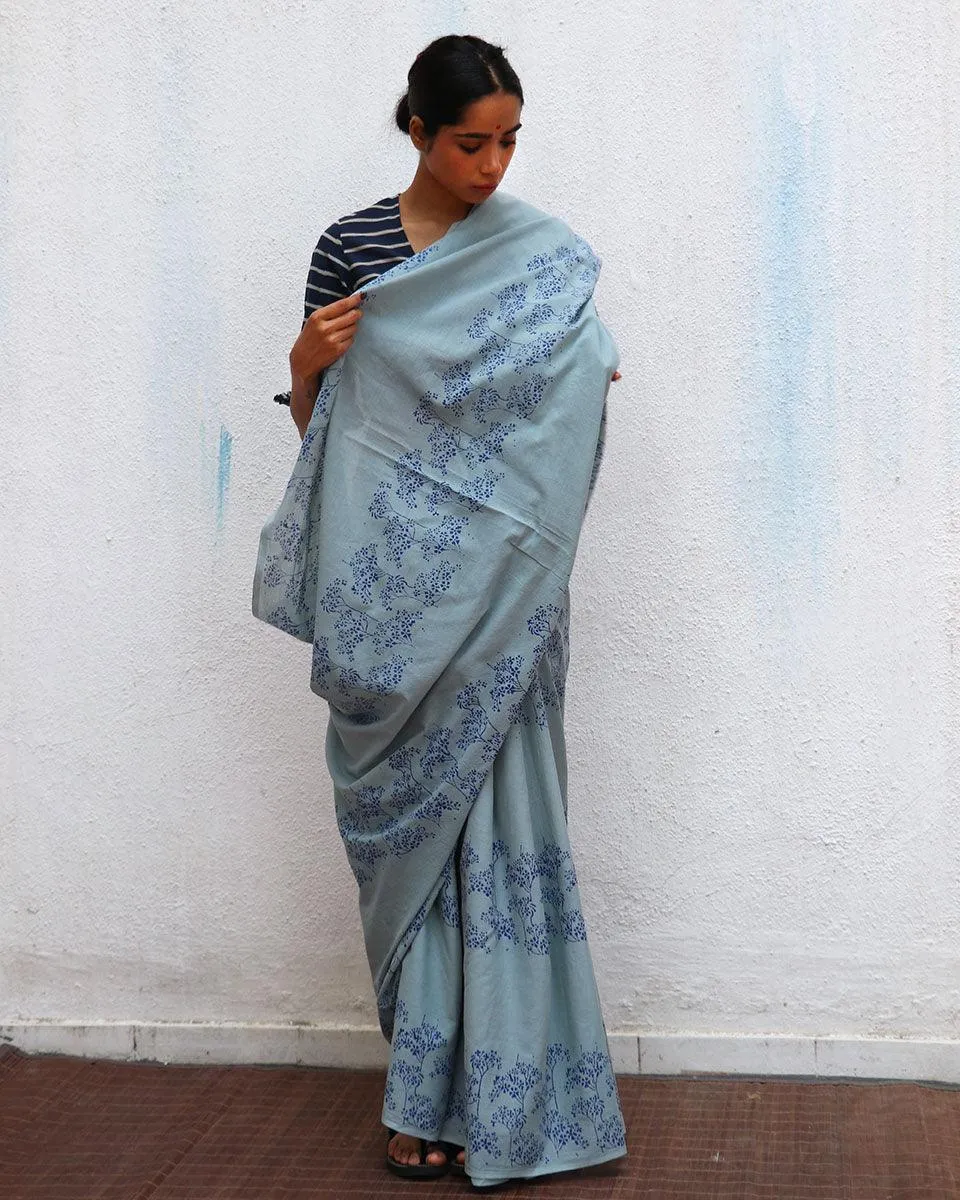 Almond Blossoms Handblock Printed Cotton Sarees