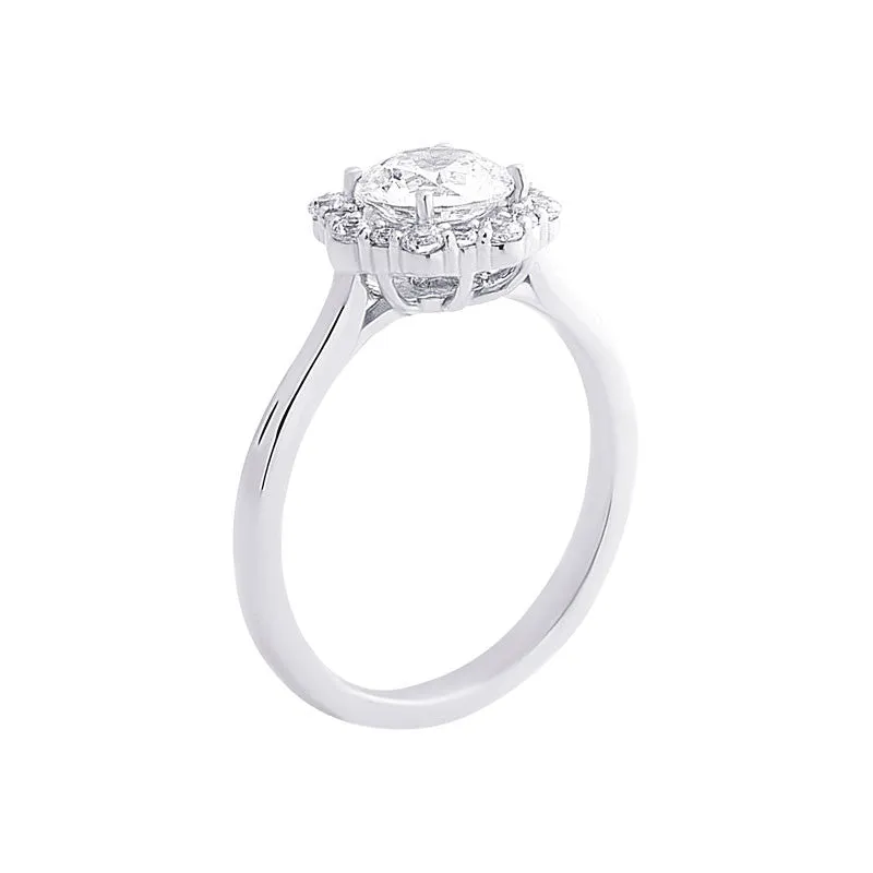 Alternating Diamond Halo Engagement Ring