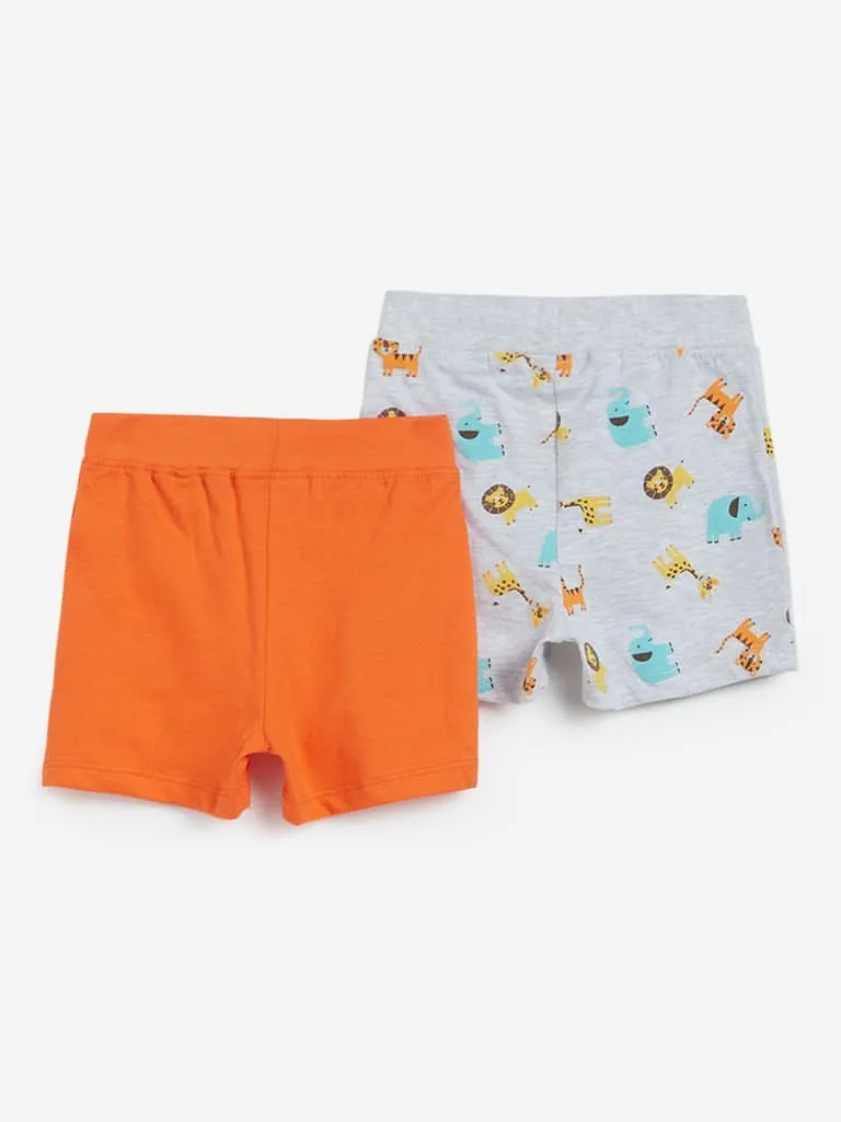 Baby HOP Orange Printed Shorts Set of Two