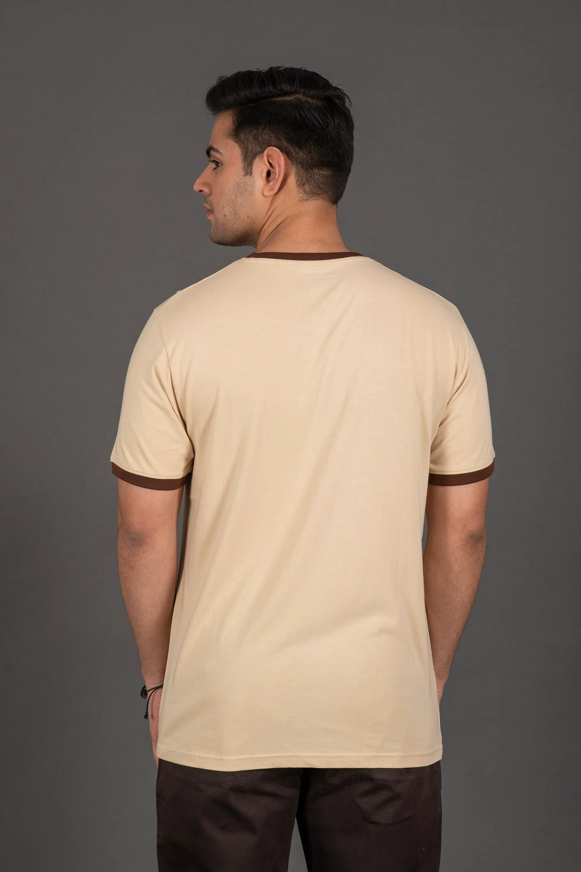 Bambians Organic Bamboo Round Neck T-Shirt with Contrast Tipping for Men : Beige