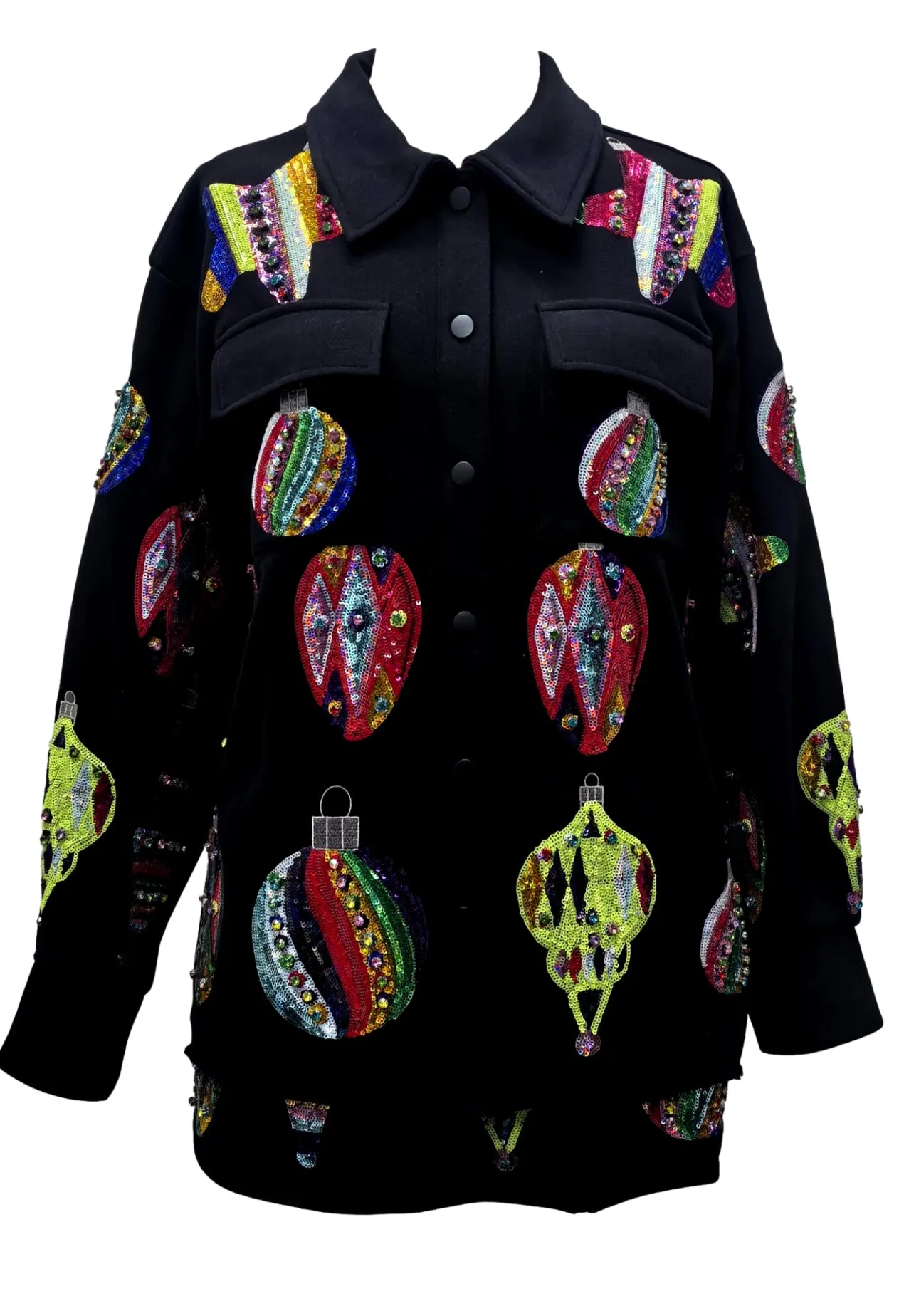 Black Multi Color Ornaments Shacket