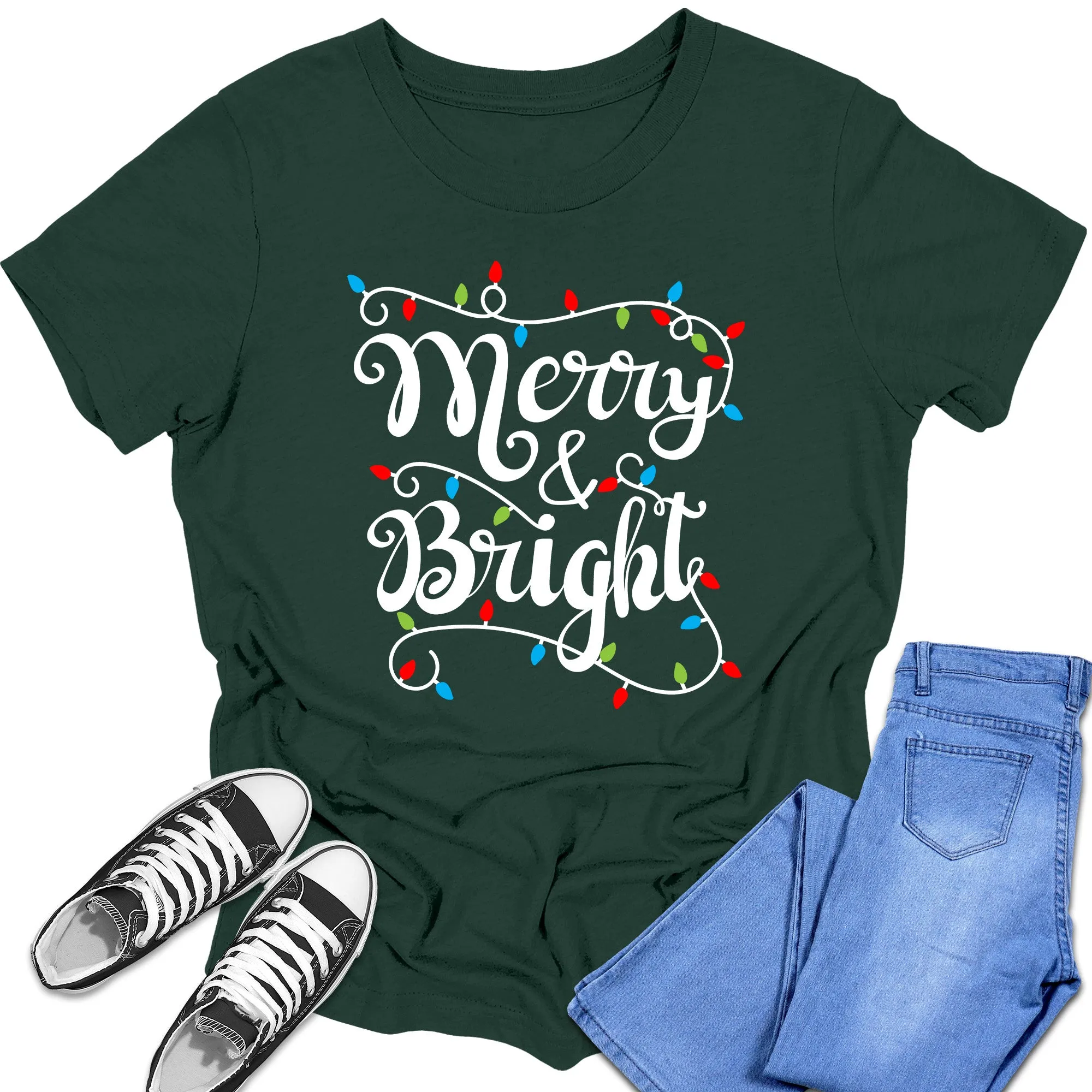 Boys and Girls Christmas Shirt Merry and Bright Holiday Graphic Tees