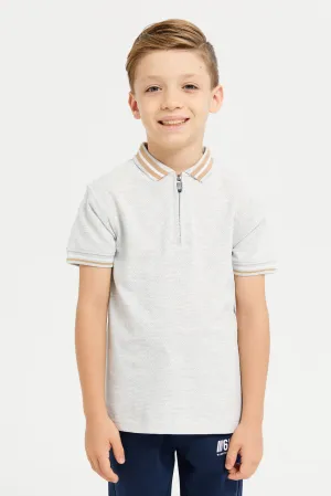 Boys Grey Jacquard Polo T-Shirt