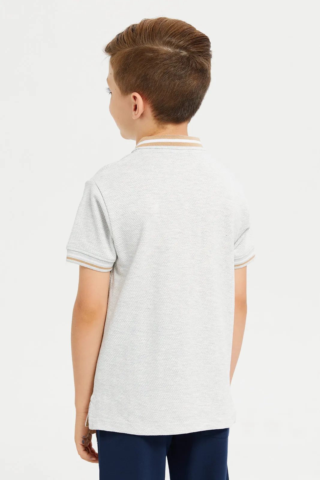 Boys Grey Jacquard Polo T-Shirt