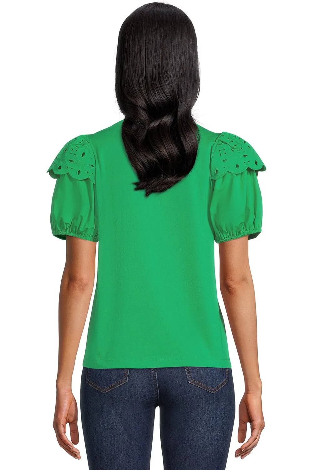 Bright Green Anglaise Embroidered Puff Sleeve Blouse