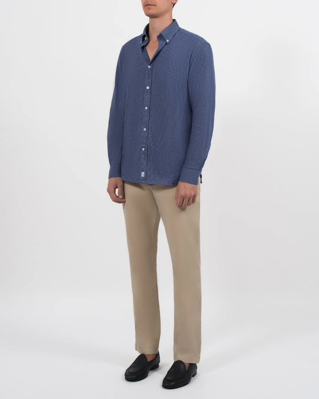 Brushed Cotton Navy Houndstooth Shirt