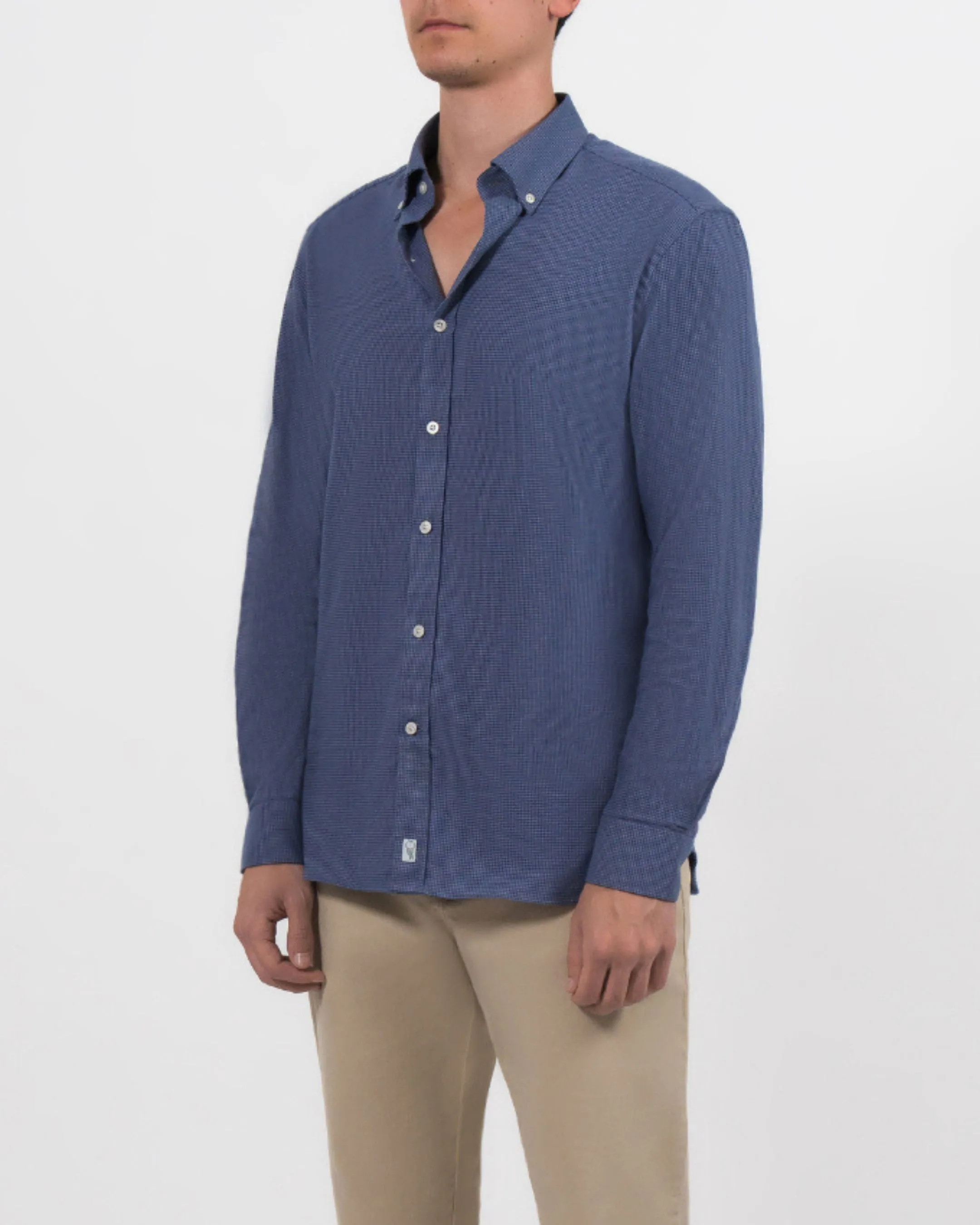 Brushed Cotton Navy Houndstooth Shirt