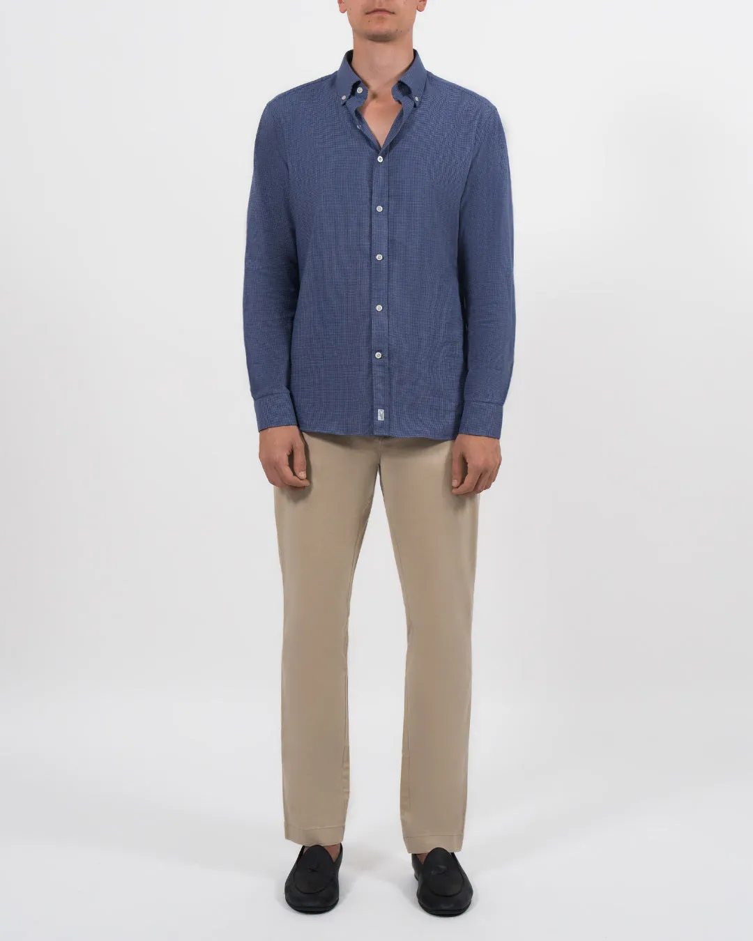 Brushed Cotton Navy Houndstooth Shirt