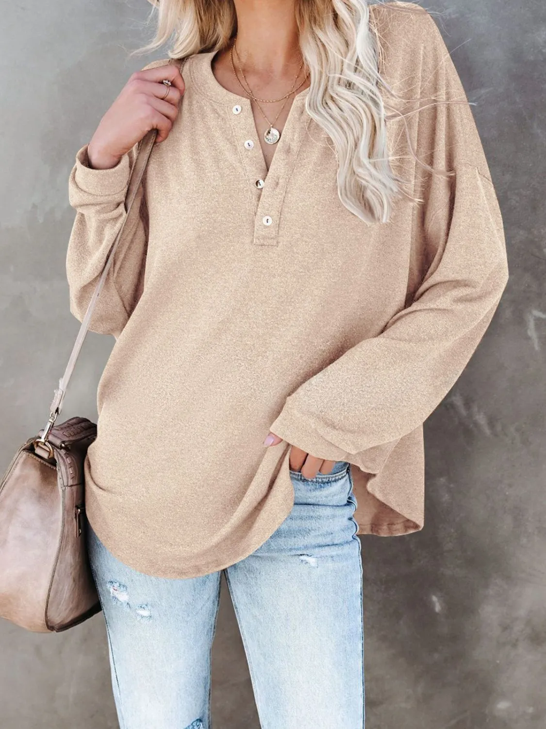 Buttoned Drop Shoulder Top