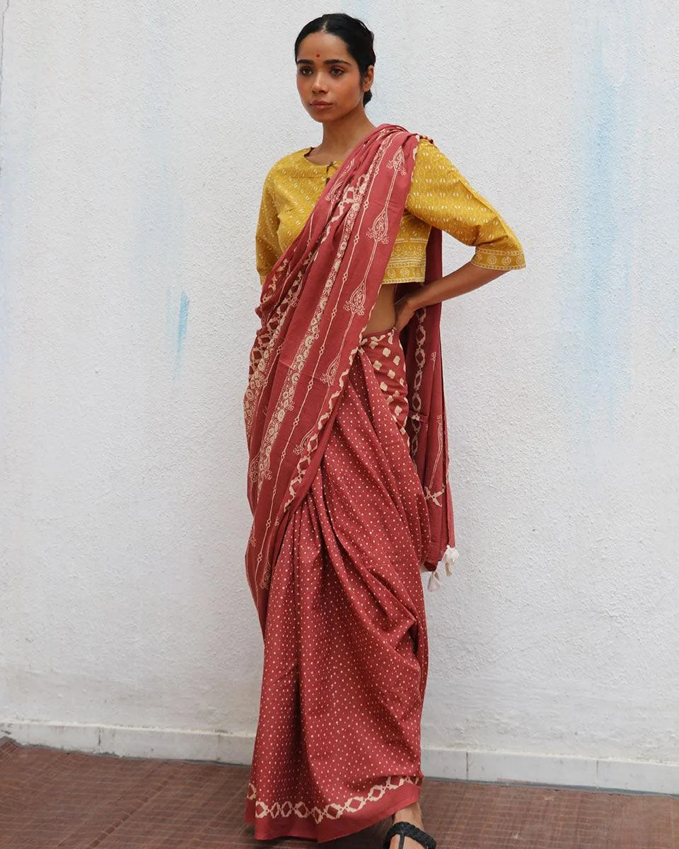 Carnival of Rust Brown Handblock Printed Cotton Sarees