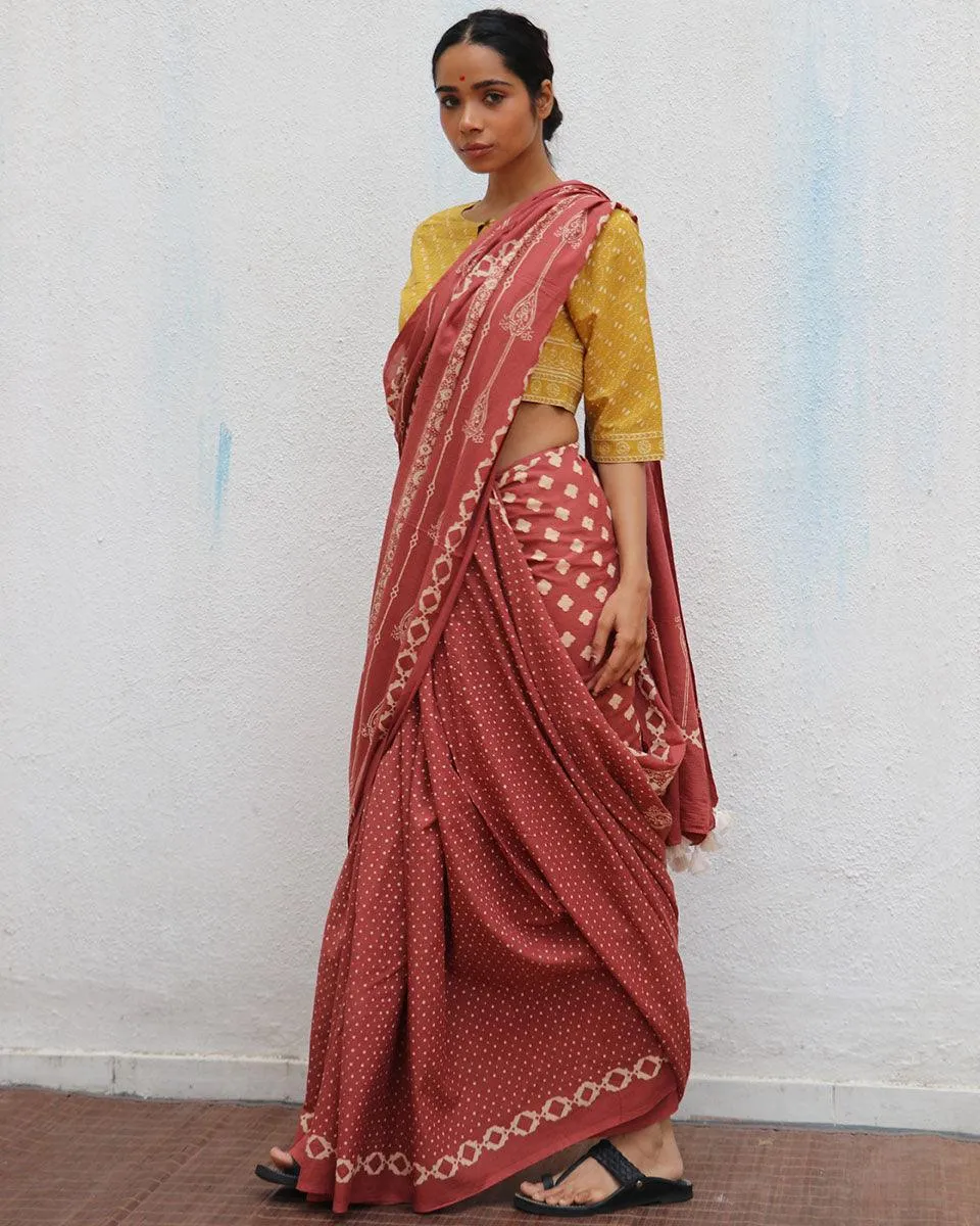 Carnival of Rust Brown Handblock Printed Cotton Sarees