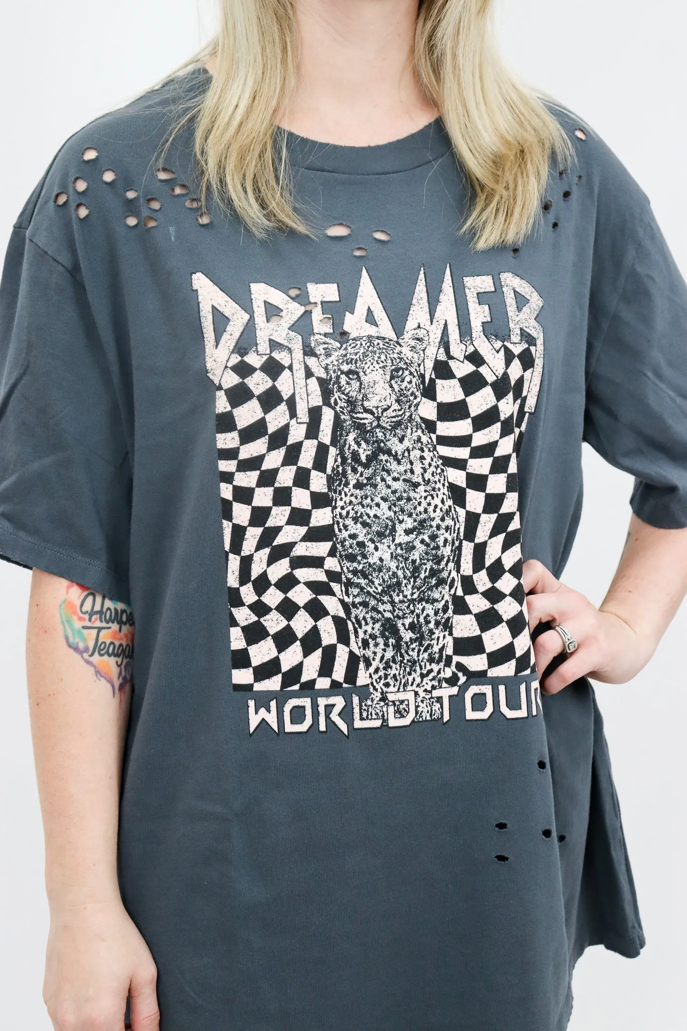 Checkered Dreamer Leopard Graphic Tee