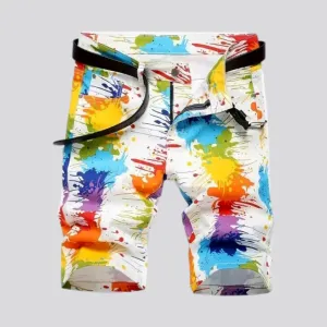 Color-stains white men's jean shorts