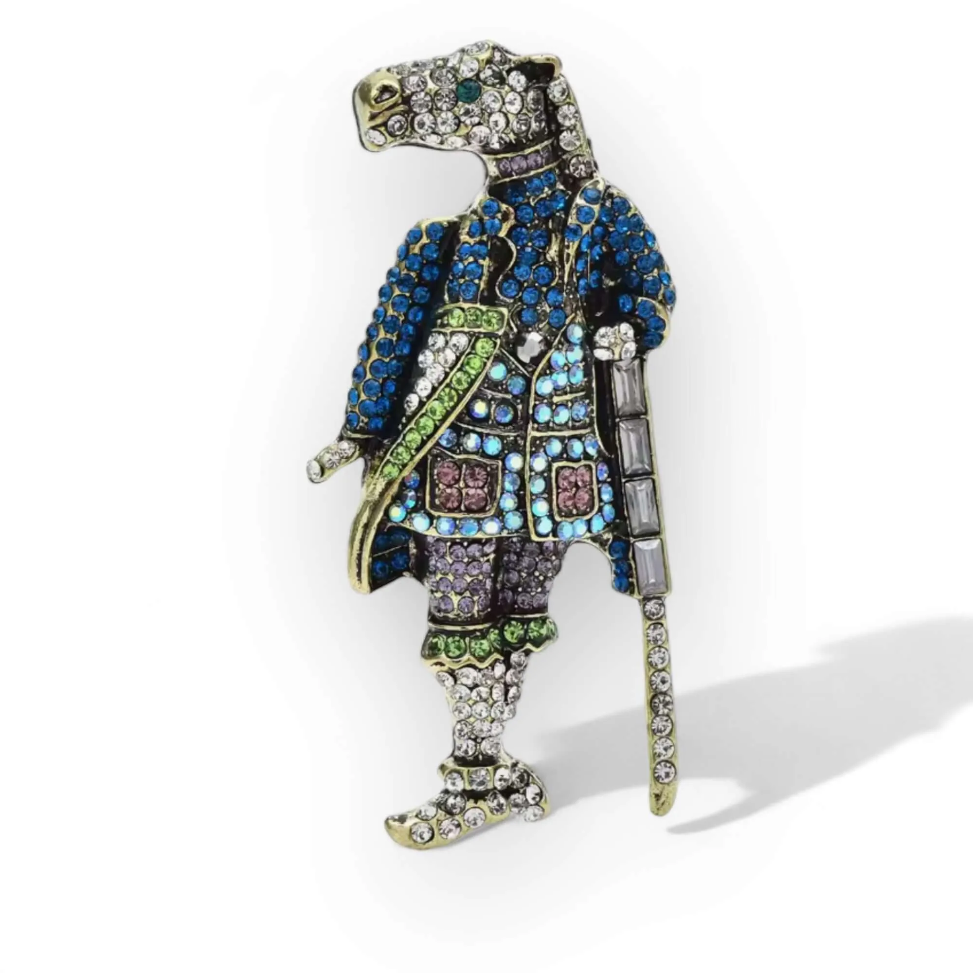 Dandy Swordsman Bejewelled Anthropomorphic Horse Brooch