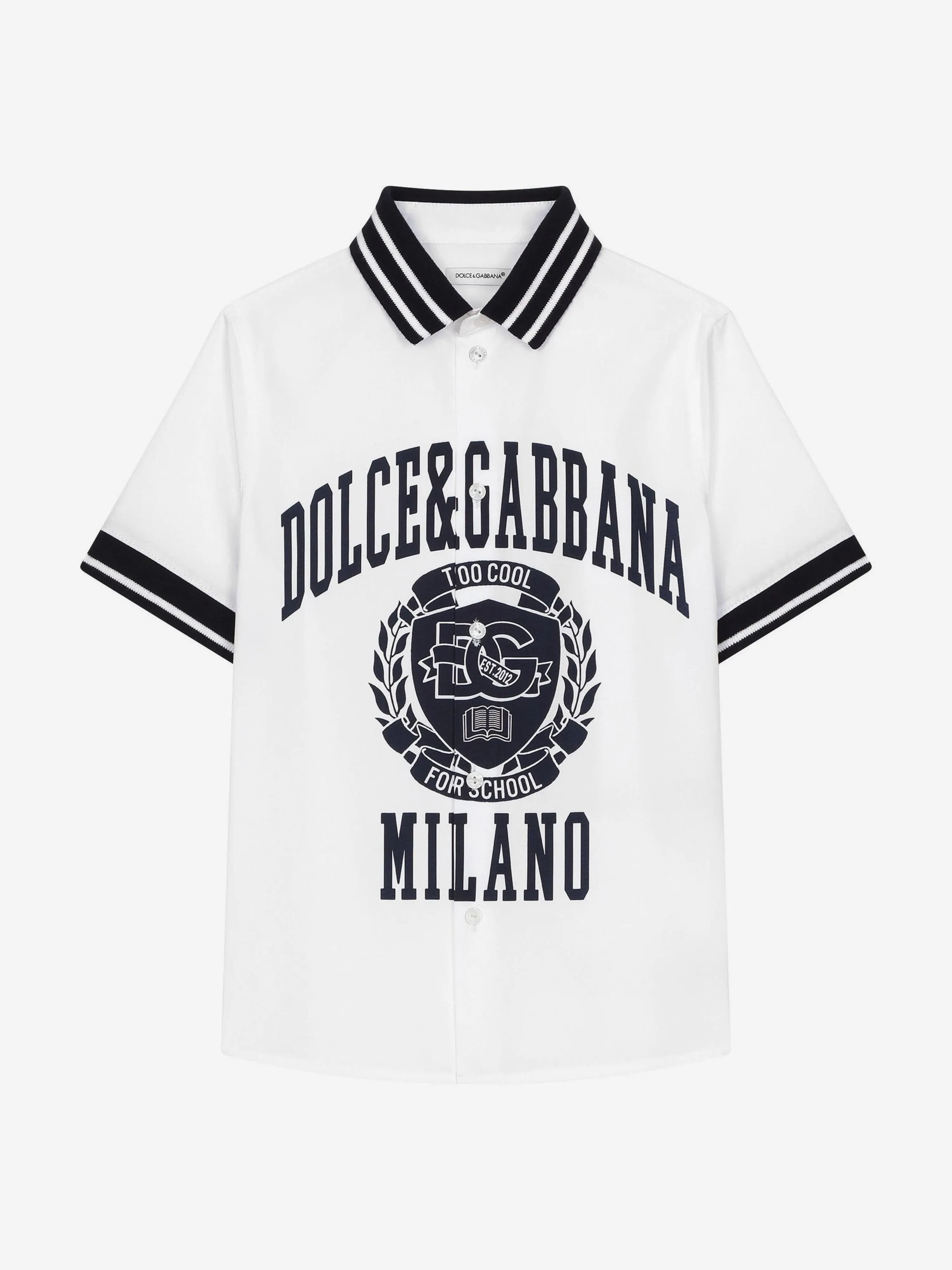 Dolce & Gabbana Boys Too Cool For School Crest Polo Shirt in White