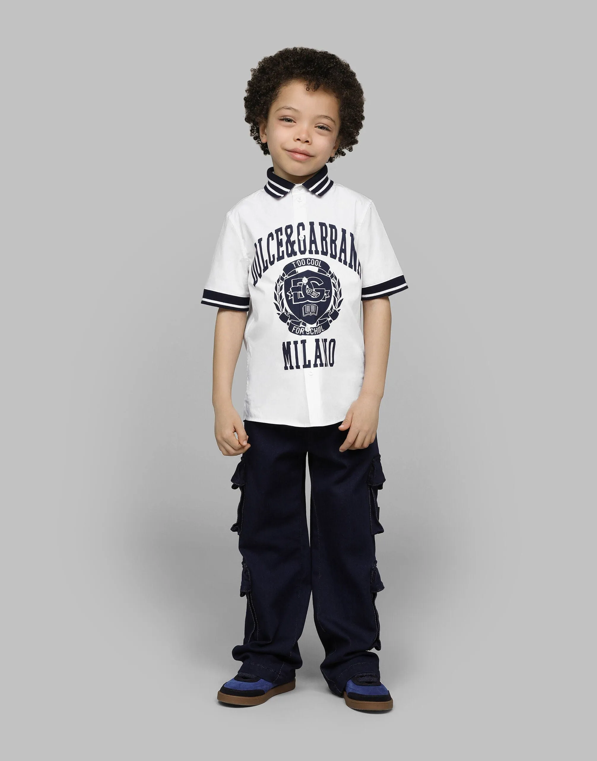 Dolce & Gabbana Boys Too Cool For School Crest Polo Shirt in White