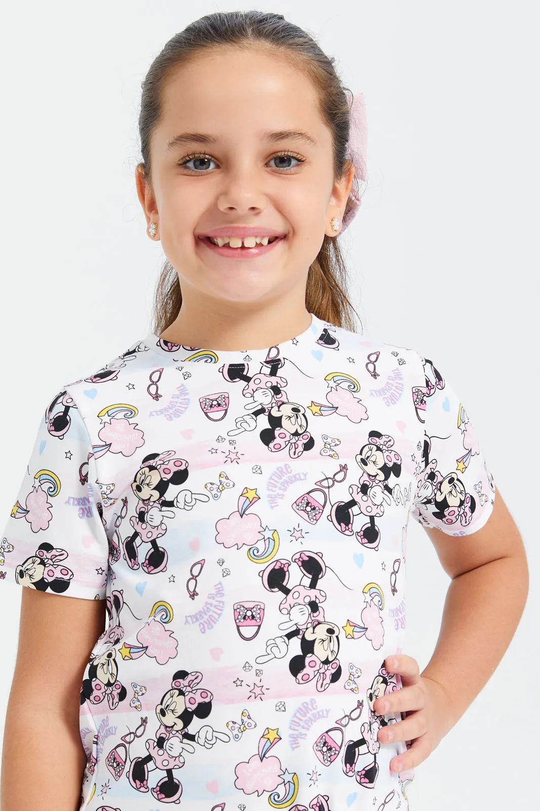 Girls Assorted Minnie Printed T-Shirt With front Knot