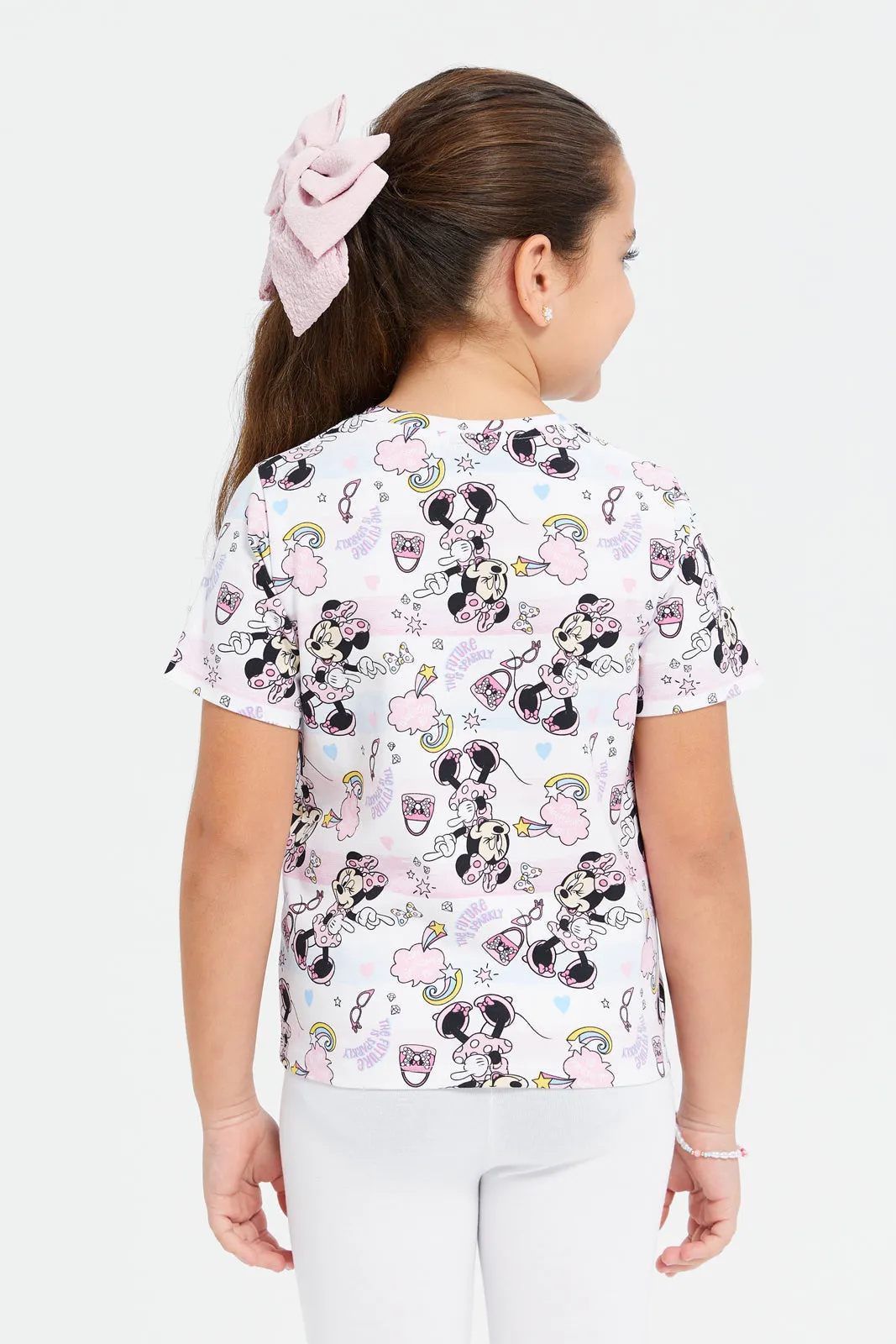 Girls Assorted Minnie Printed T-Shirt With front Knot