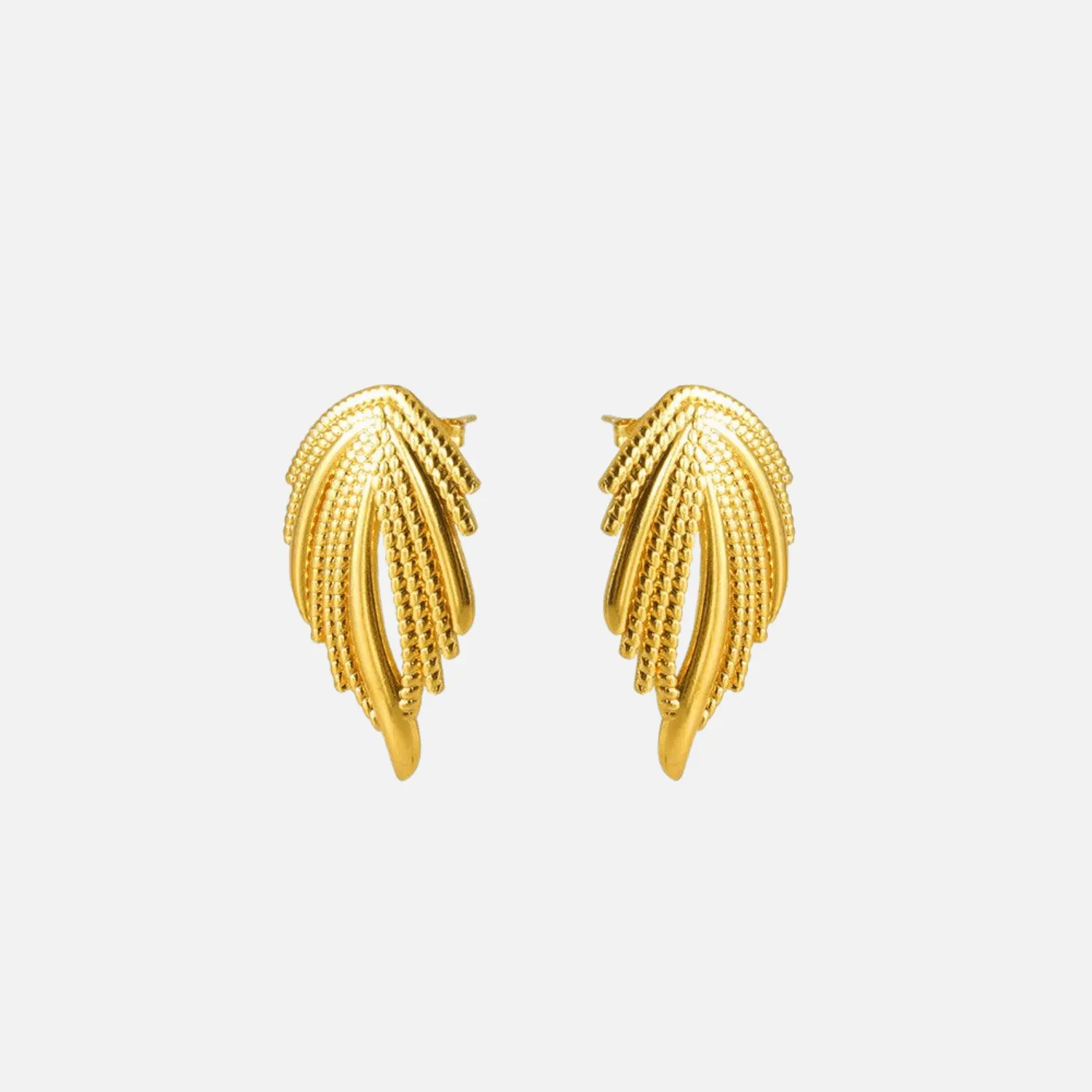 Gold-Plated Geometric Feather Stud Earrings – Bold Punk Style Earrings