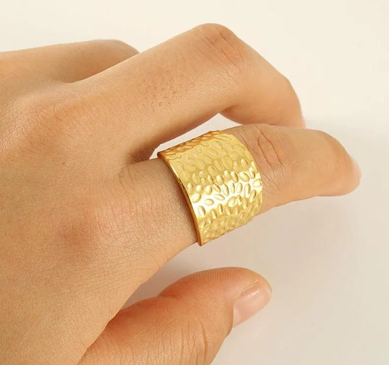 Gold Textured Wide Band Ring - Fashion Jewelry