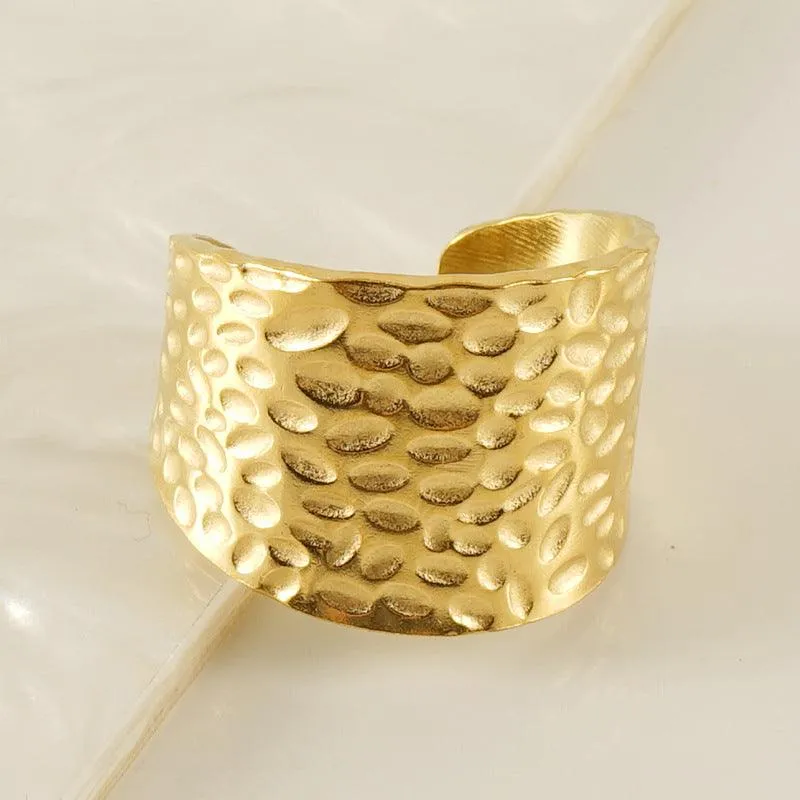 Gold Textured Wide Band Ring - Fashion Jewelry