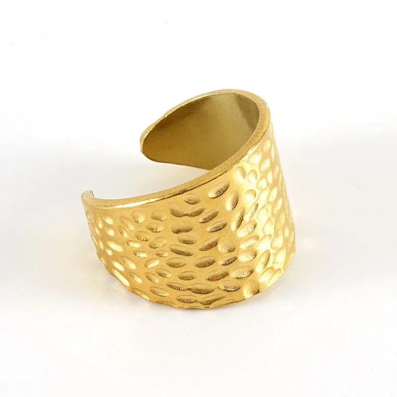 Gold Textured Wide Band Ring - Fashion Jewelry