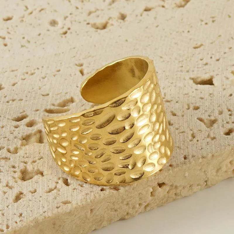 Gold Textured Wide Band Ring - Fashion Jewelry