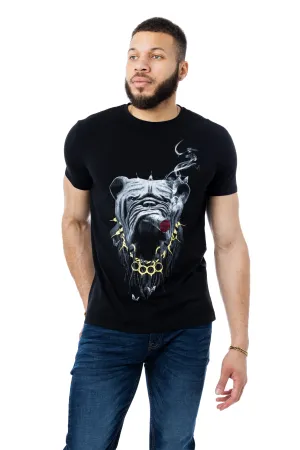 HEADS OR TAILS Men's Bulldog Smoking Rhinestone Graphic T-Shirt