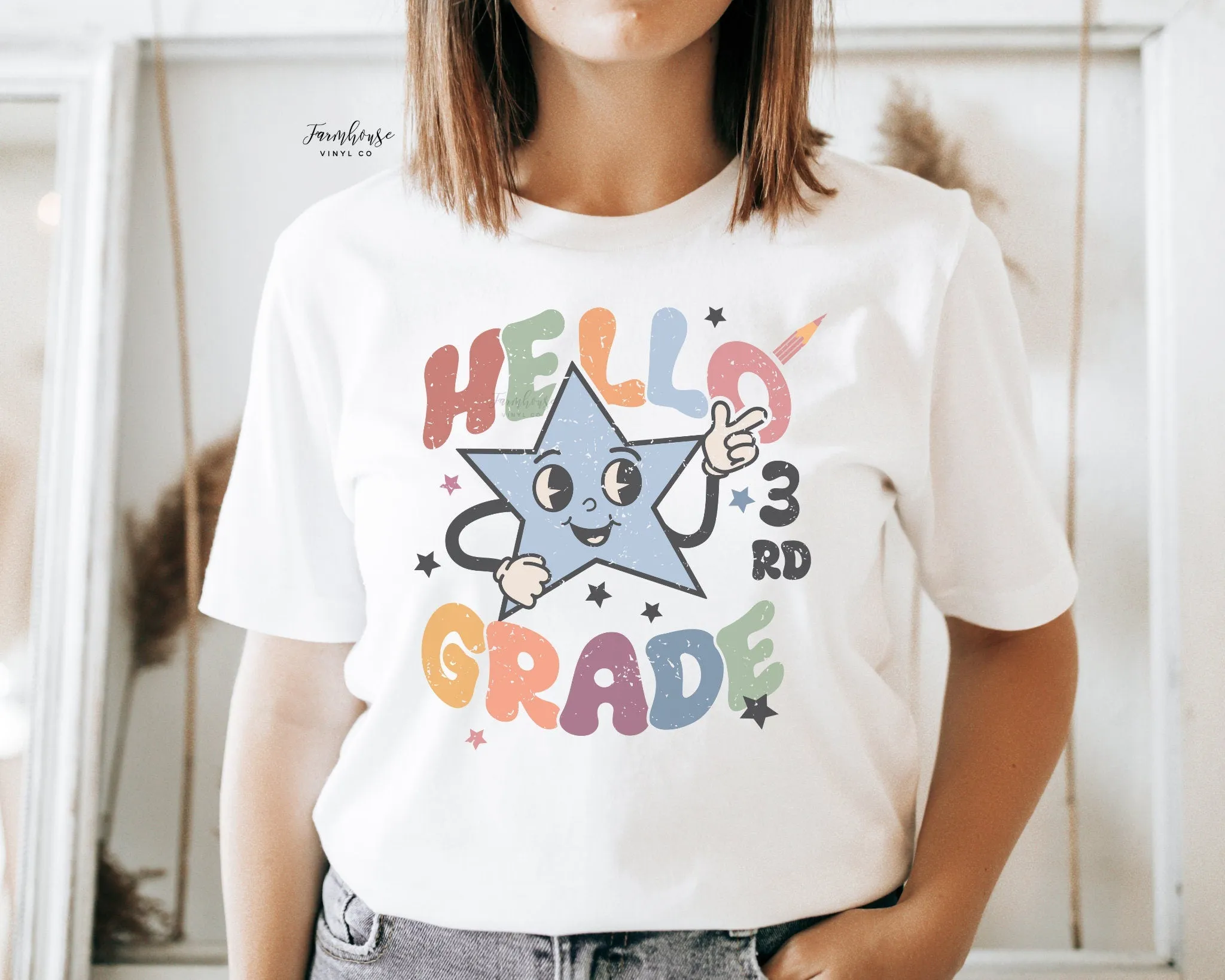 Hello 2nd Grade Retro Star Shirt