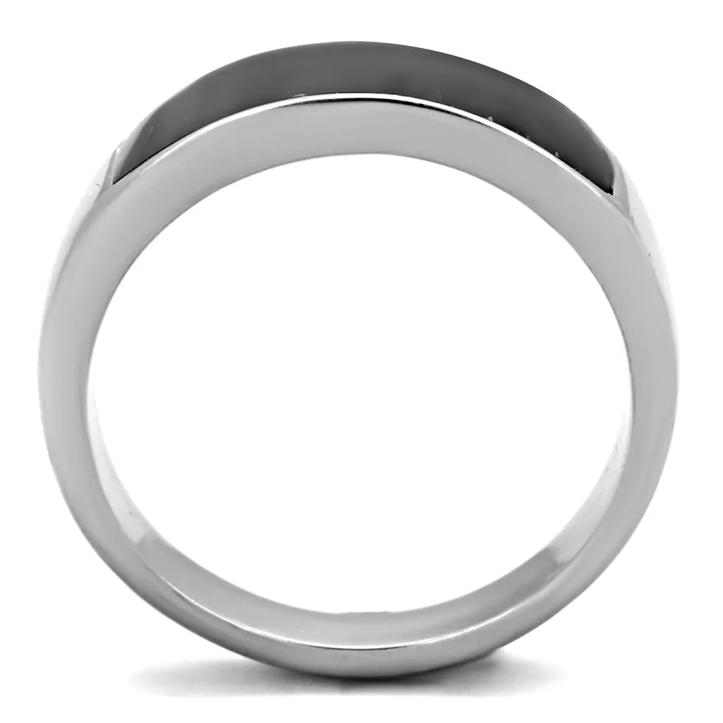 High polished (no plating) Stainless Steel Ring with Epoxy in Jet for Women Style TK2062