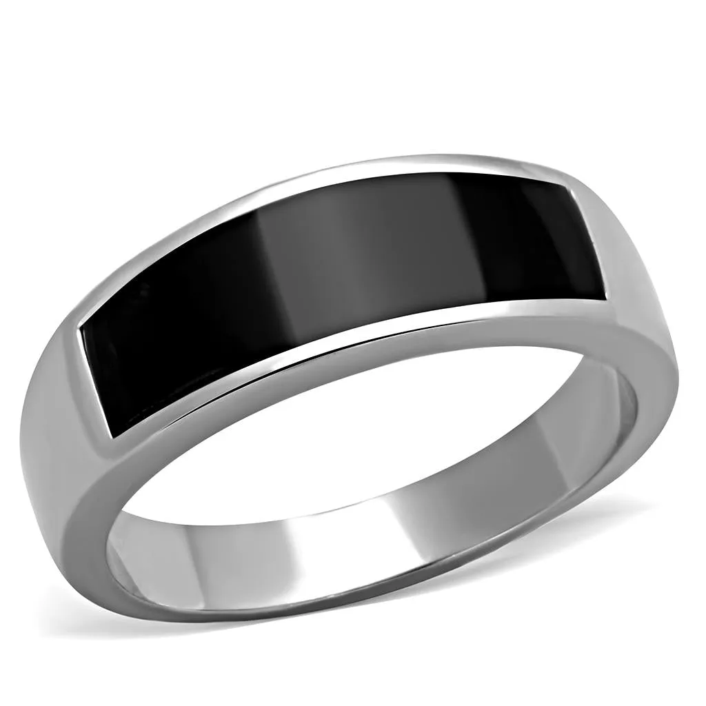 High polished (no plating) Stainless Steel Ring with Epoxy in Jet for Women Style TK2062