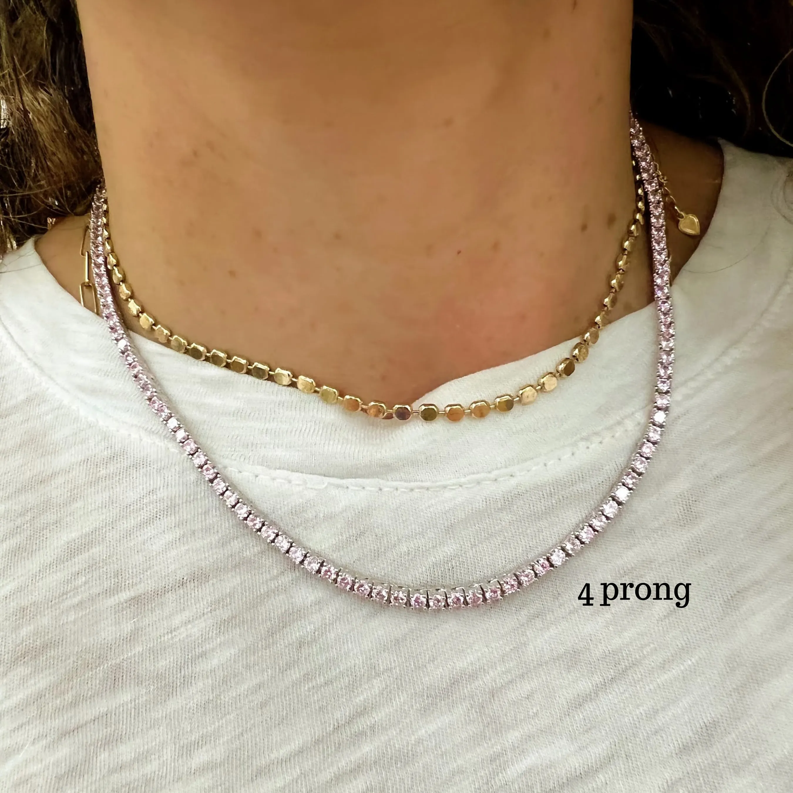 Ibiza Pink Sapphire CZ's 4 Prong Tennis Necklace