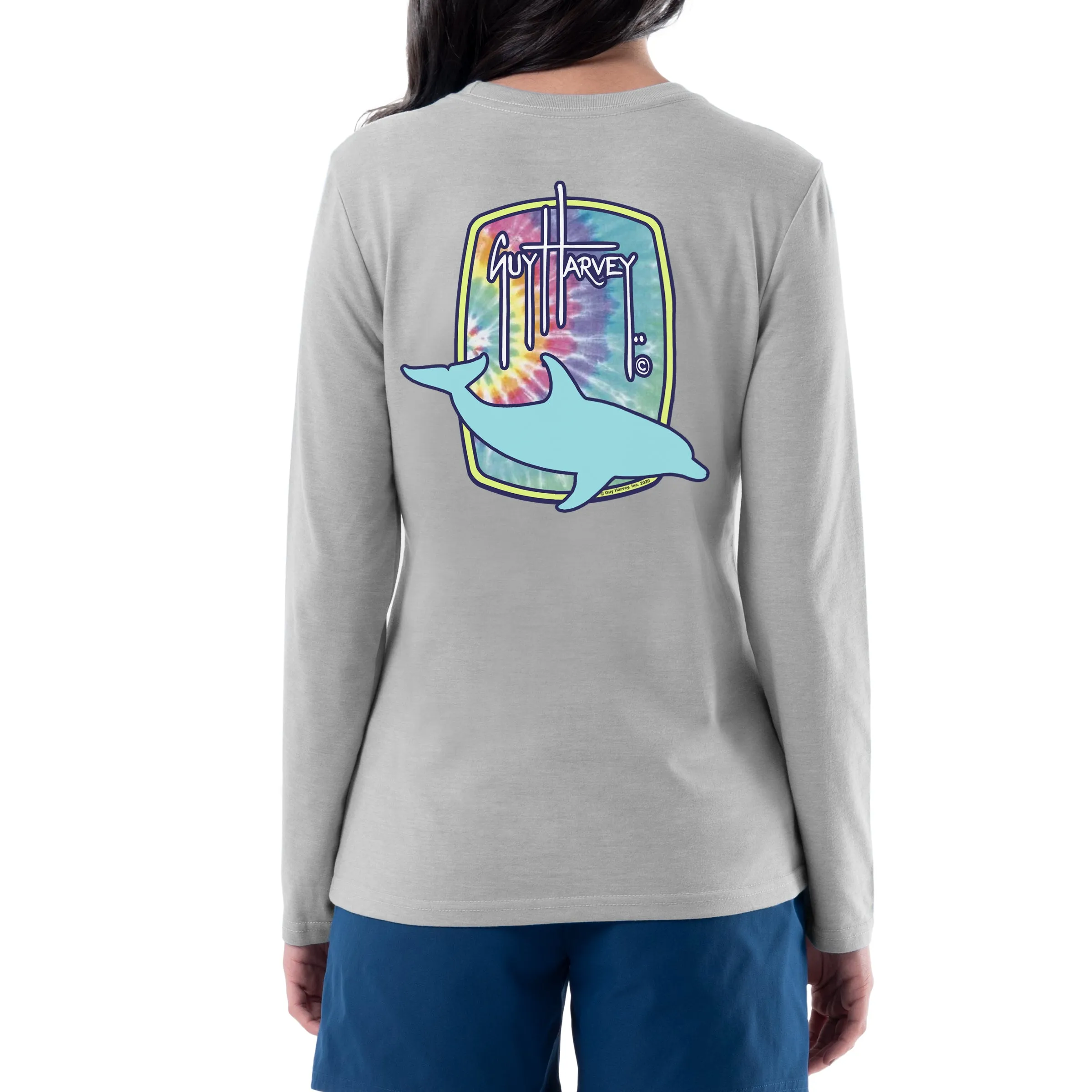 Ladies Tie Dye Grey Long Sleeve Crew Neck T-Shirt