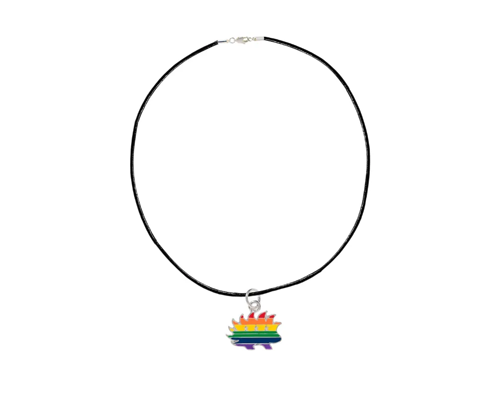 Libertarian Rainbow Porcupine Black Cord Necklaces