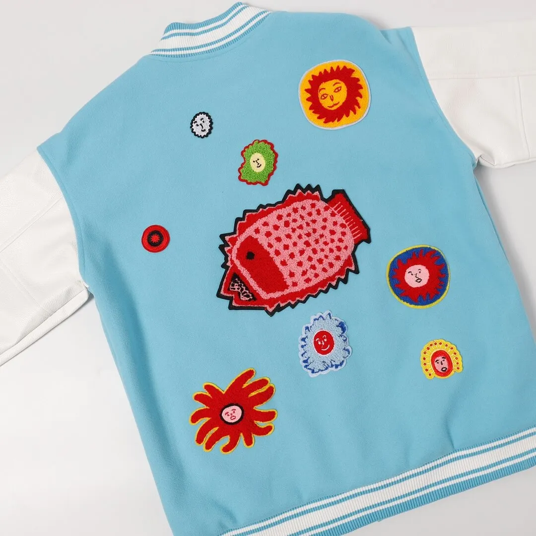 Louis Vuitton x Yayoi Kusama Embroidered Faces Blue Varsity Jacket