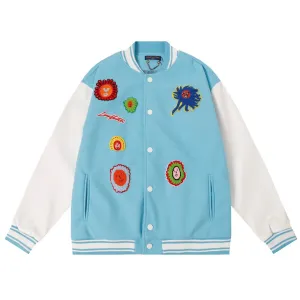 Louis Vuitton x Yayoi Kusama Embroidered Faces Blue Varsity Jacket