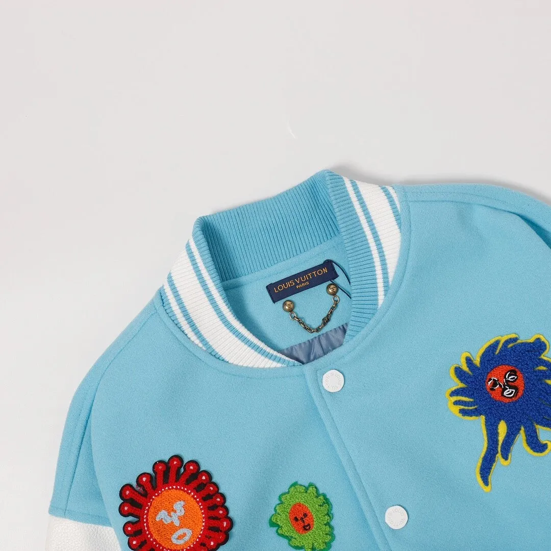 Louis Vuitton x Yayoi Kusama Embroidered Faces Blue Varsity Jacket