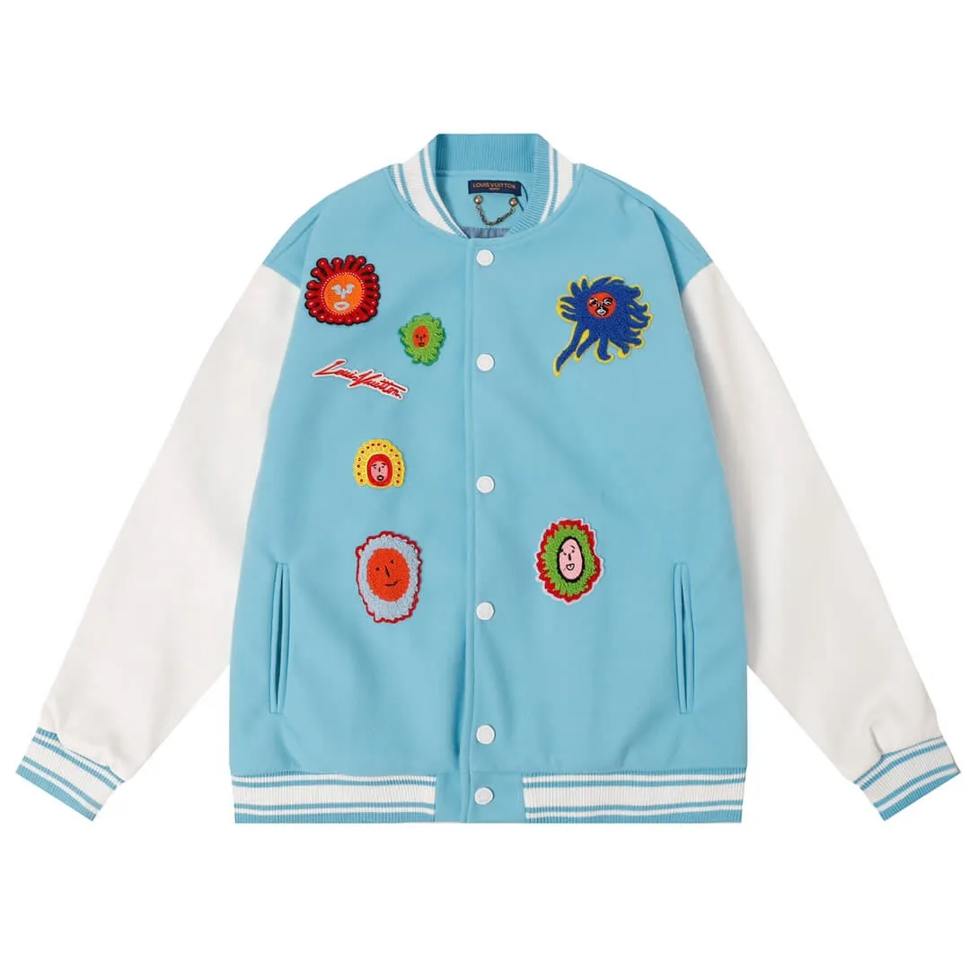 Louis Vuitton x Yayoi Kusama Embroidered Faces Blue Varsity Jacket