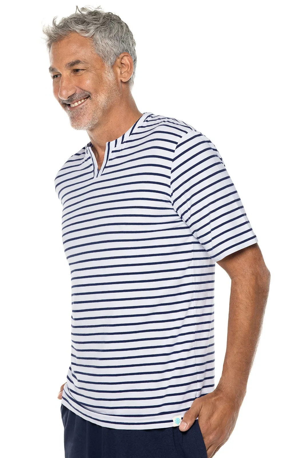 Men's Normandy Isles Notch Neck Tee  |  White/Navy Stripe