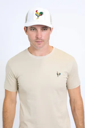 Mens Rooster Logo Baseball Cap - White