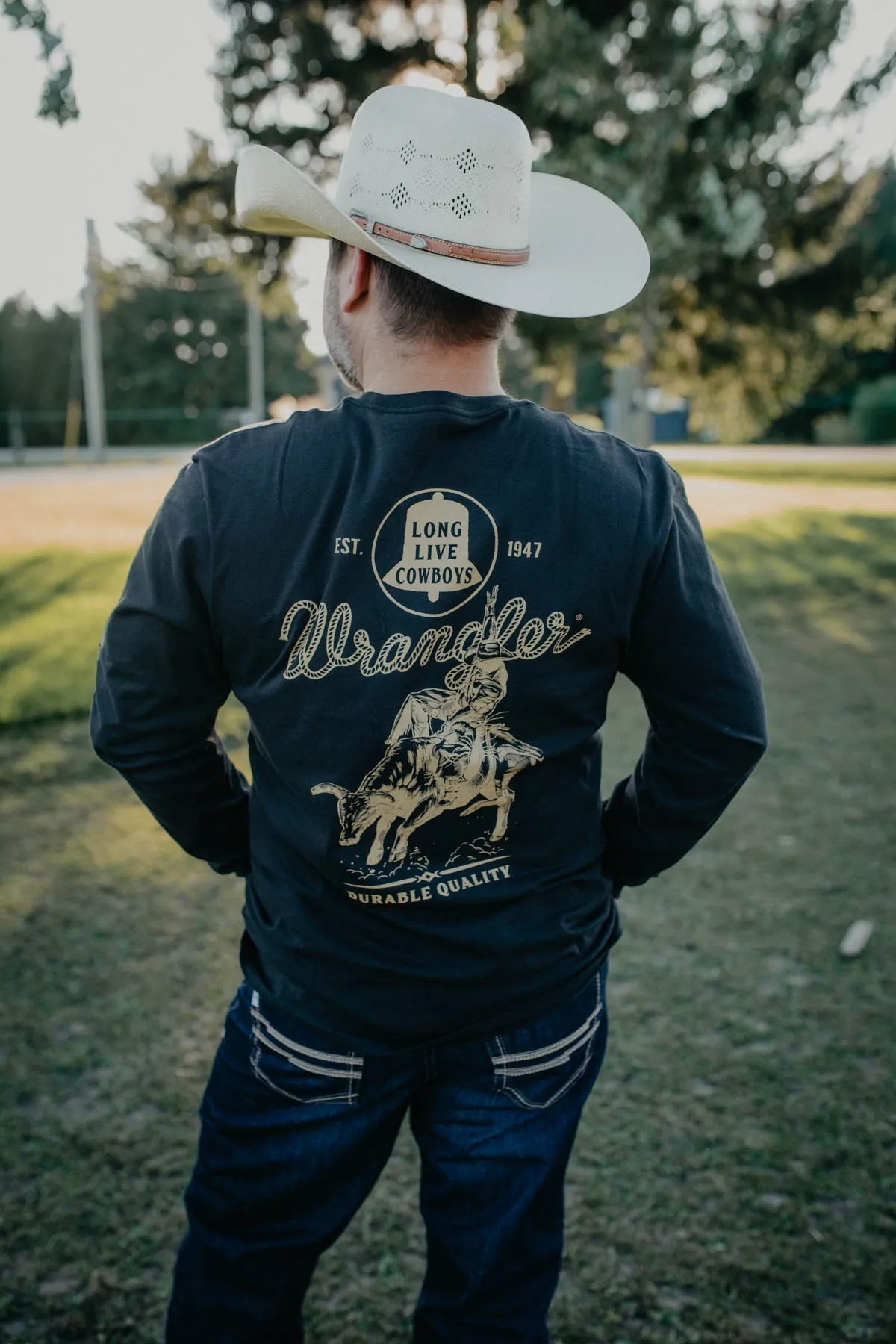 Men's Wrangler Black 'Long Live Cowboys' Bronc Rider T-shirt (S-XXL)