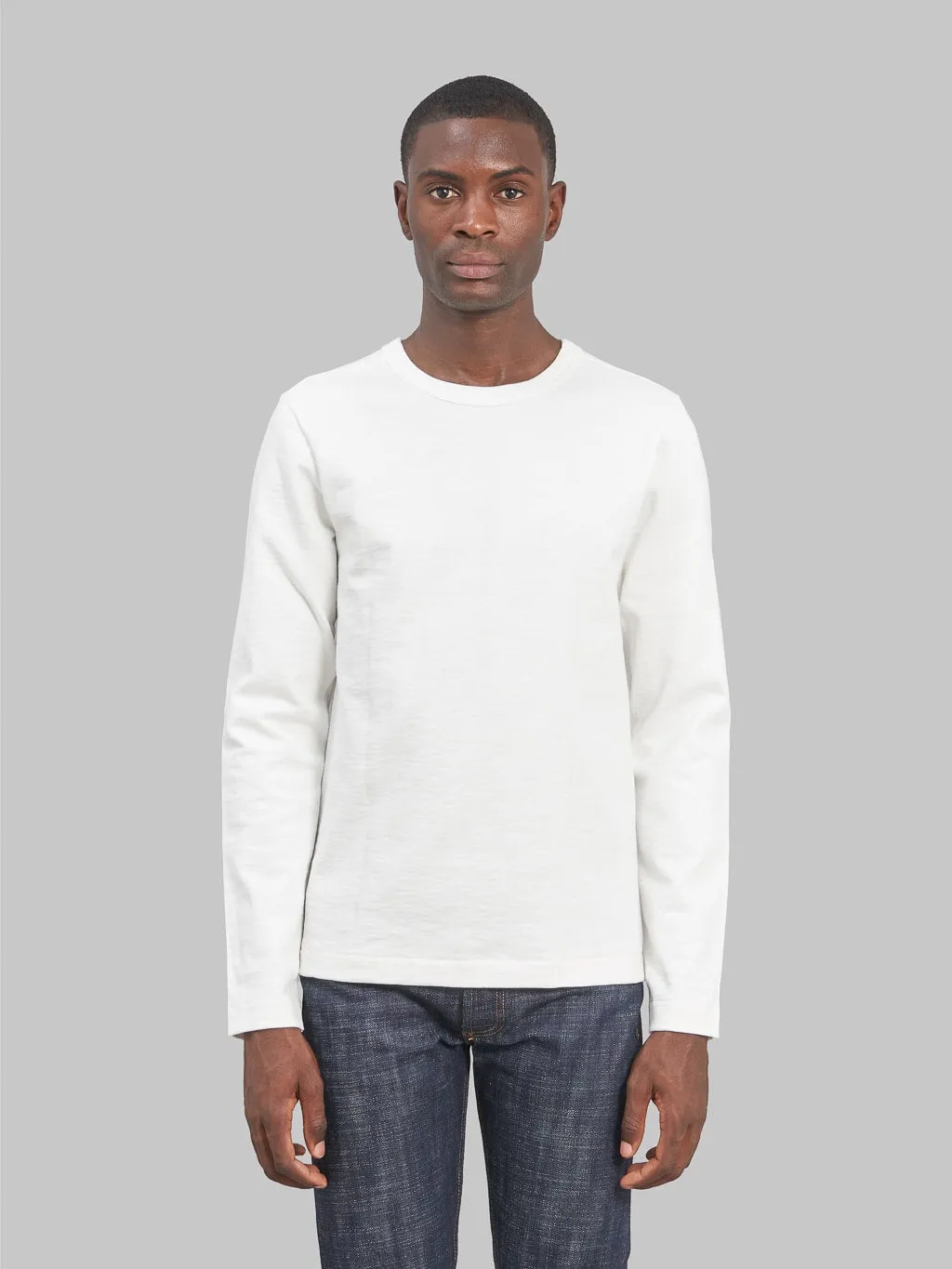 Merz b. Schwanen 2S18 Super Heavyweight 13.4oz Long Sleeve Crewneck Loopwheeled Relaxed Fit T-Shirt White