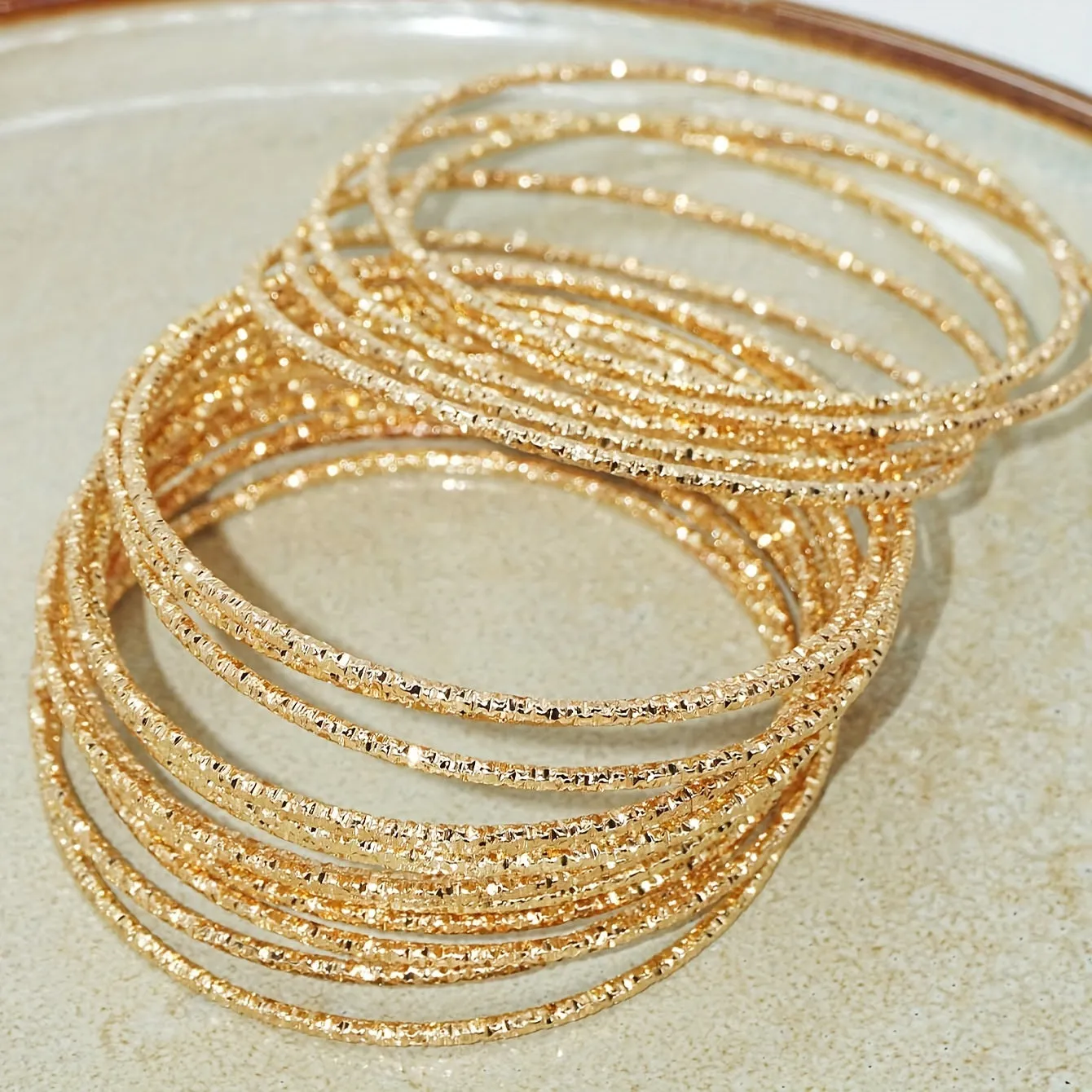 Modern 14K Plated Circle Ring Bracelet  Elegant Hand Jewelry Set