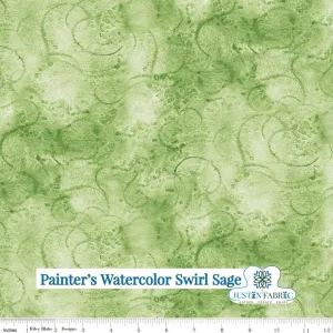 Painter’s Watercolor Swirl Sage Yardage J Wecker Frisch | Riley Blake Designs